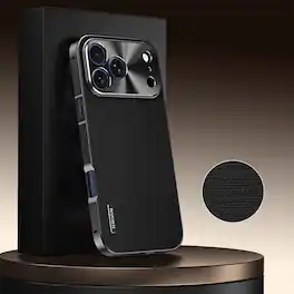 Dteck - Rugged Case for Apple iPhone 17 Pro, Shockproof Magnetic Aluminum Fabric Texture Hybrid Cover, Precise Lens Guard - Black