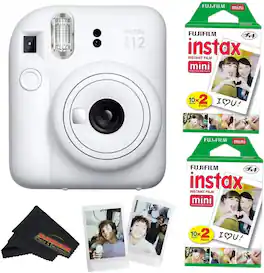 Fujifilm - Instax Mini 12 Camera (40 Sheets) Bundle - Clay White