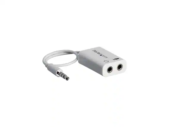 Front. StarTech.com - StarTech 3.5mm 4-Pos to 2x3-Pos Splitter - Headphone/Mic - White.