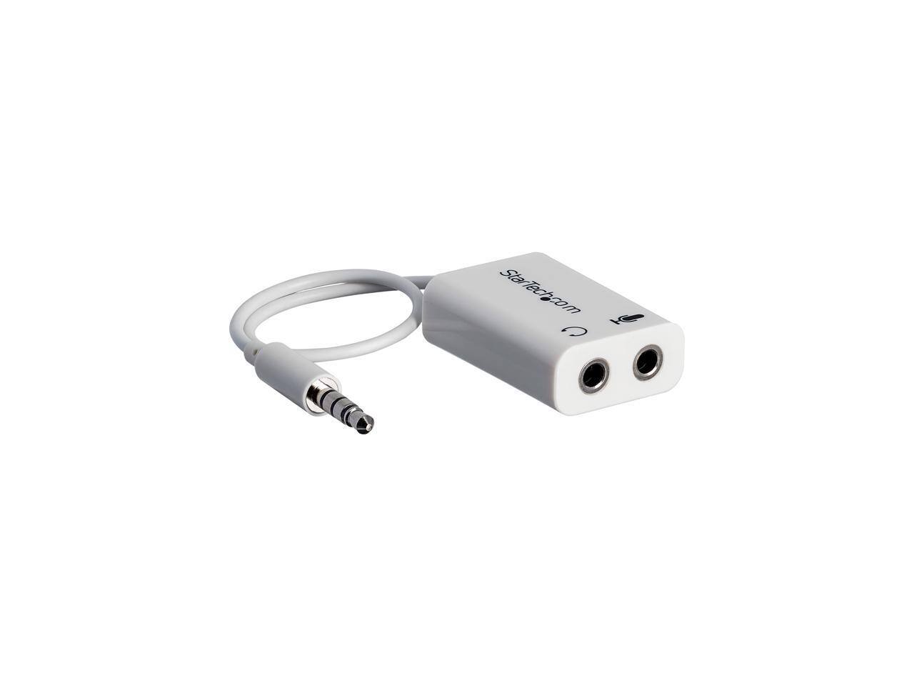 Front. StarTech.com - StarTech 3.5mm 4-Pos to 2x3-Pos Splitter - Headphone/Mic - White.