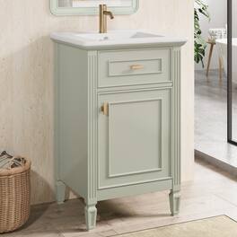 Whisen - 20" Bathroom Vanity with Sink, Adjustable Shelf & Tilt-Out Drawer, Zinc Alloy Knobs for Small Bathroom - Green