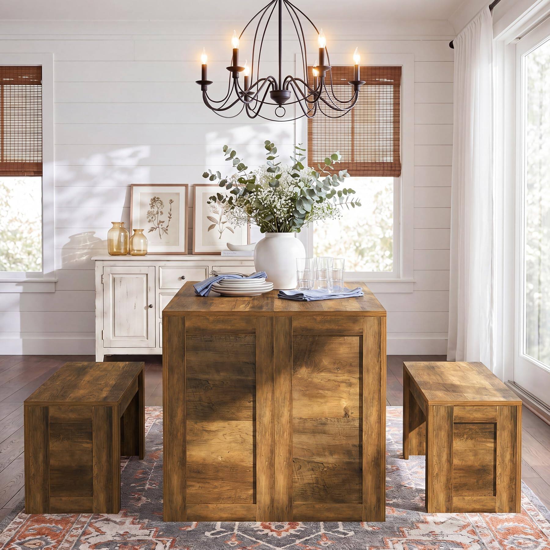 Alt View 3. Tribesigns - Farmhouse Dining Table Set for 4-6 - Rustic Brown.