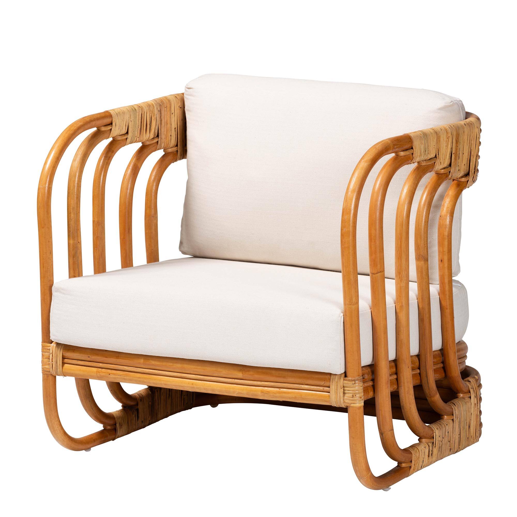 Front. bali & pari - Corsa Modern Bohemian Natural Rattan Arm Chair - Light honey/White.