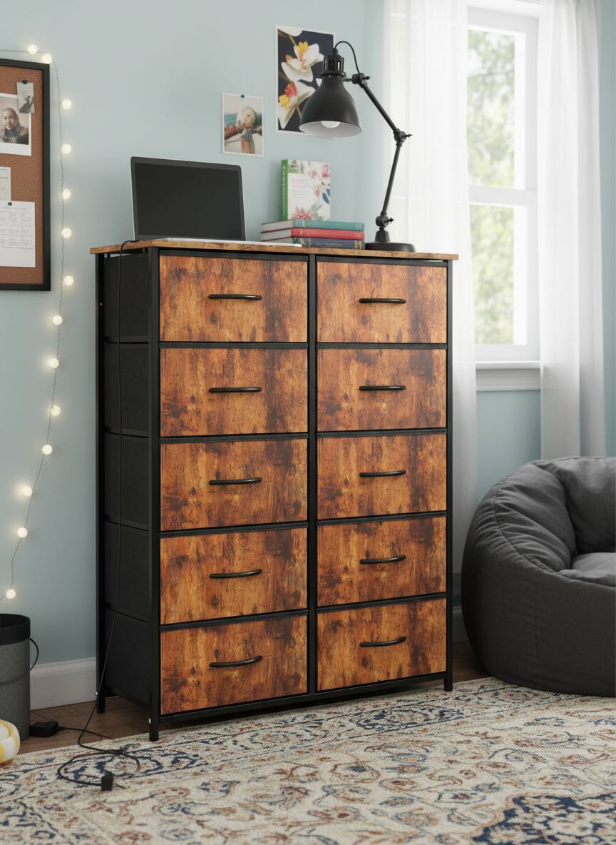 Angle. AOITUN - Drawer Fabric Dresser for Bedroom, Chest of Drawer Organizer Storage Cabinet for Closet, Entryway, Rust Brown - Steel.
