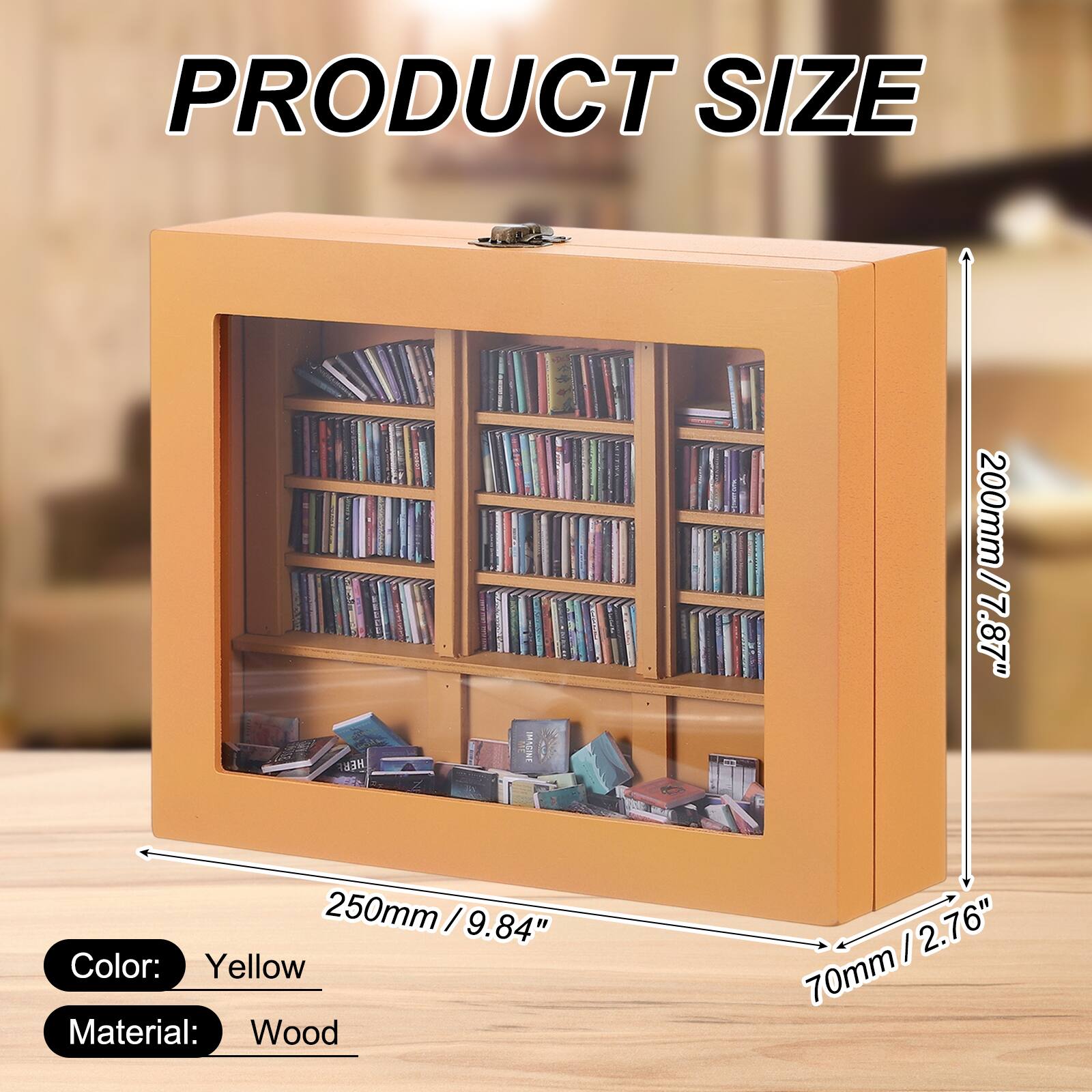 PRODUCT SIZE  
200mm / 7.87"  
250mm / 9.84"  
70mm / 2.76"  

Color: Yellow  
Material: Wood