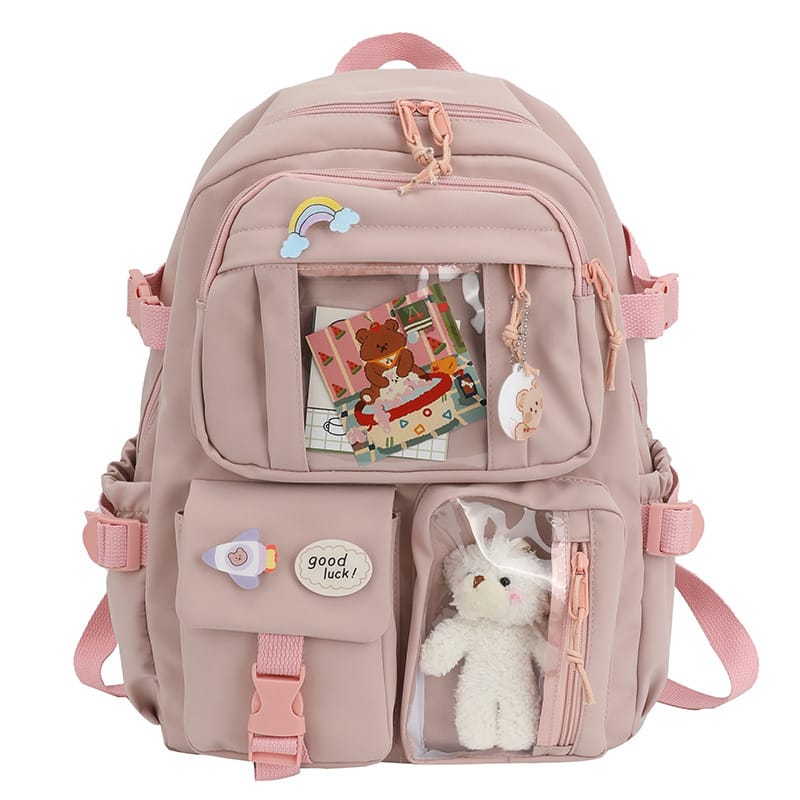 Auledio - Kawaii Backpack with Pin Accessories Pendant, Backpack for School, Travel, Large Capacity Laptop Backpack - Pink