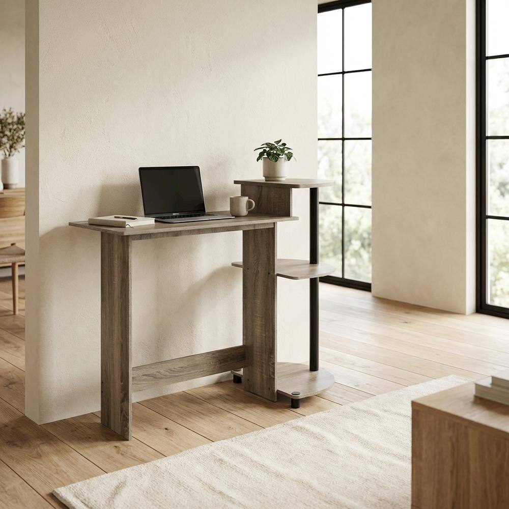 Left. BisonOffice - Compact Computer Desk in French Oak Grey, Black, Sleek Design, Sturdy - French Oak Grey/Black.