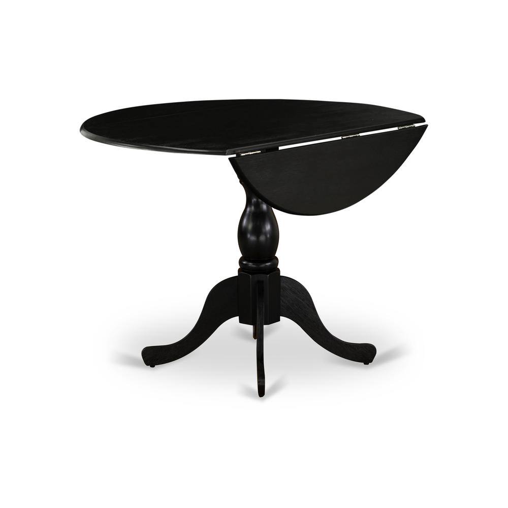 Alt View 2. East West Furniture - Round wood table Wire Brushed Black Color Table Top Surface and Asian Wood Drops Leave Kitchen table with Pedestal Legs - Black.
