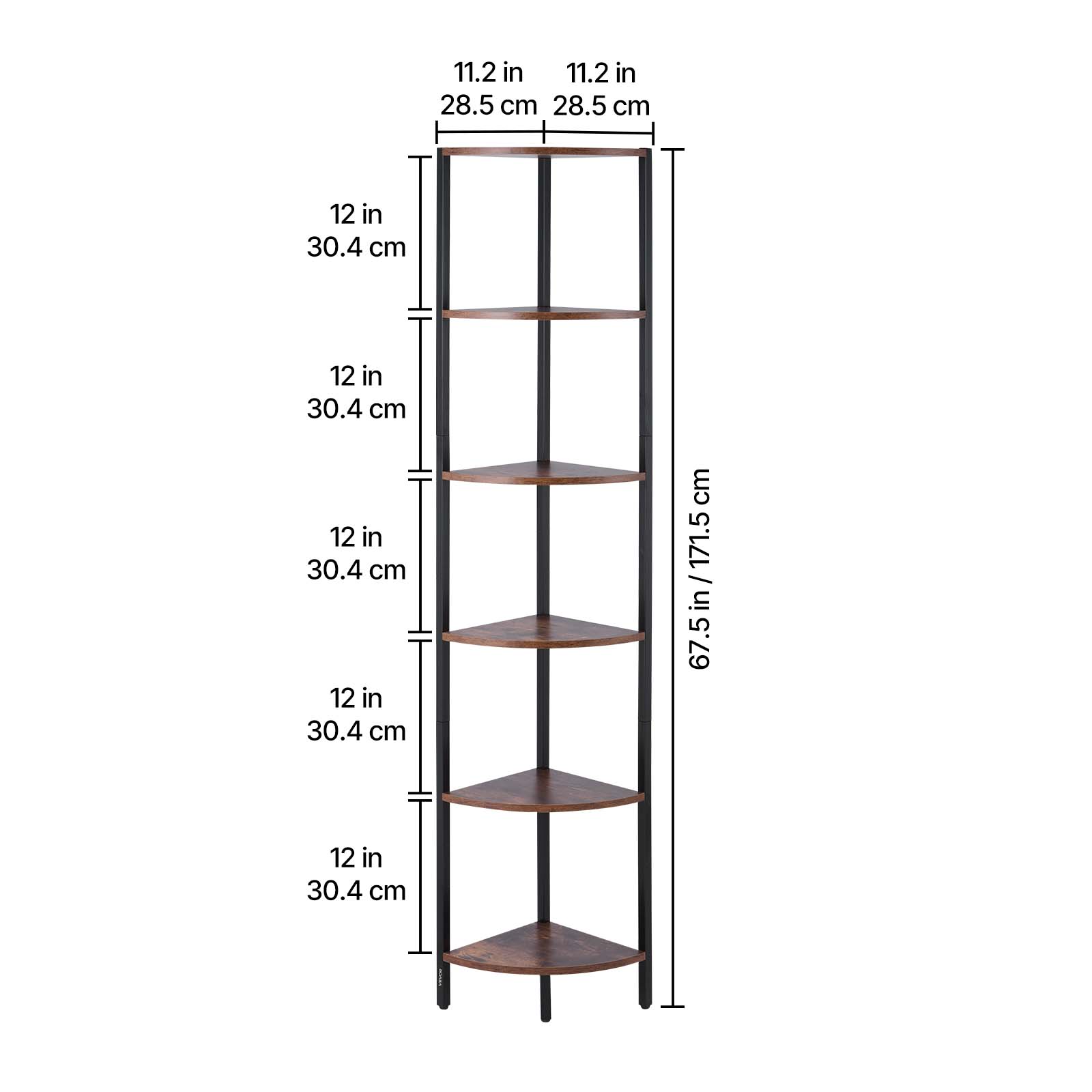 11.2 in / 28.5 cm  
12 in / 30.4 cm  
67.5 in / 171.5 cm
