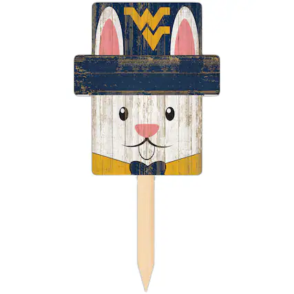 Front. Fan Creations - West Virginia Mountaineers 16" x 19" Easter Bunny Yard Stake - Multicolor.