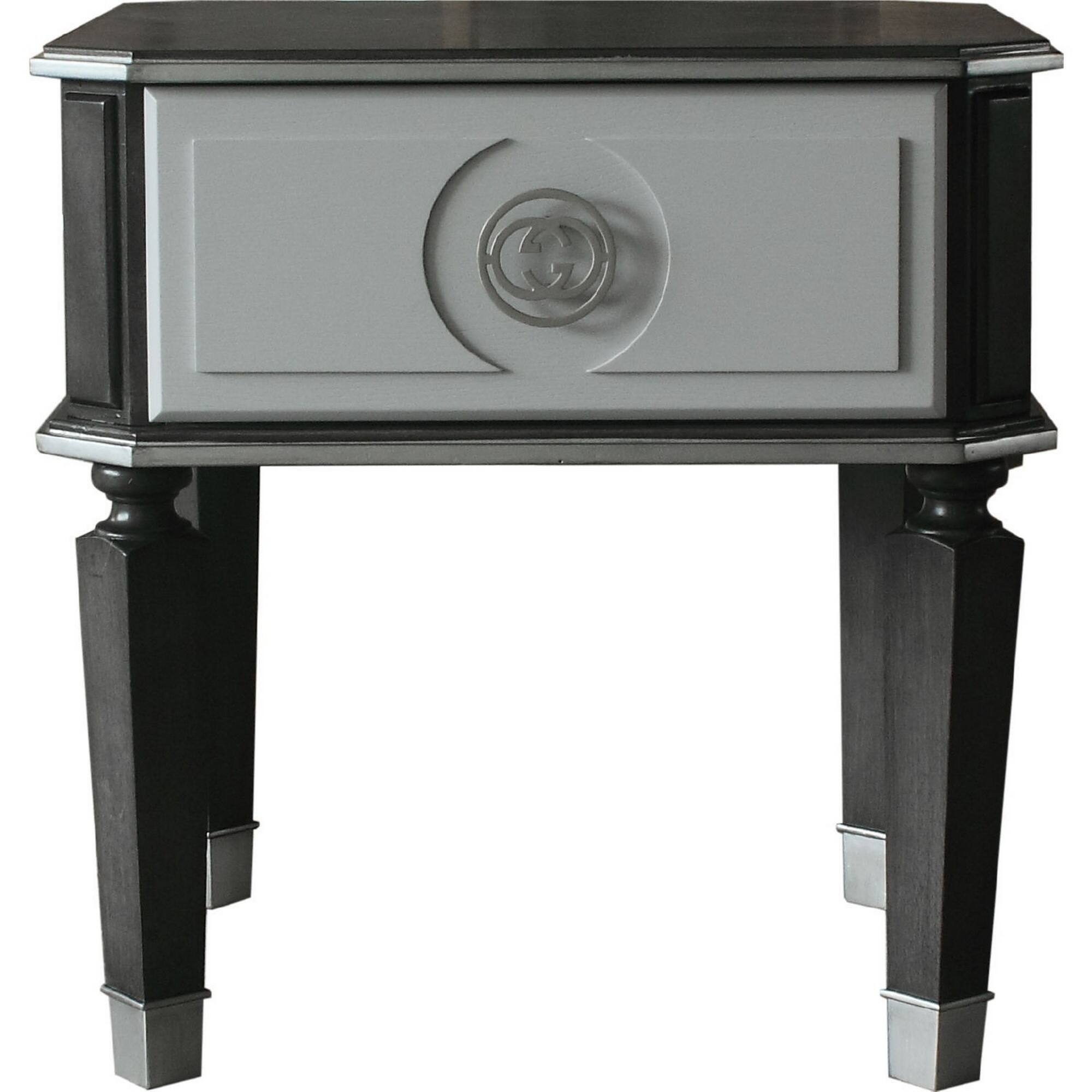 Alt View 1. Manhattan Lane - MDF End Table with 1 Drawer and Turned Tapered Legs - Gray and Silver.