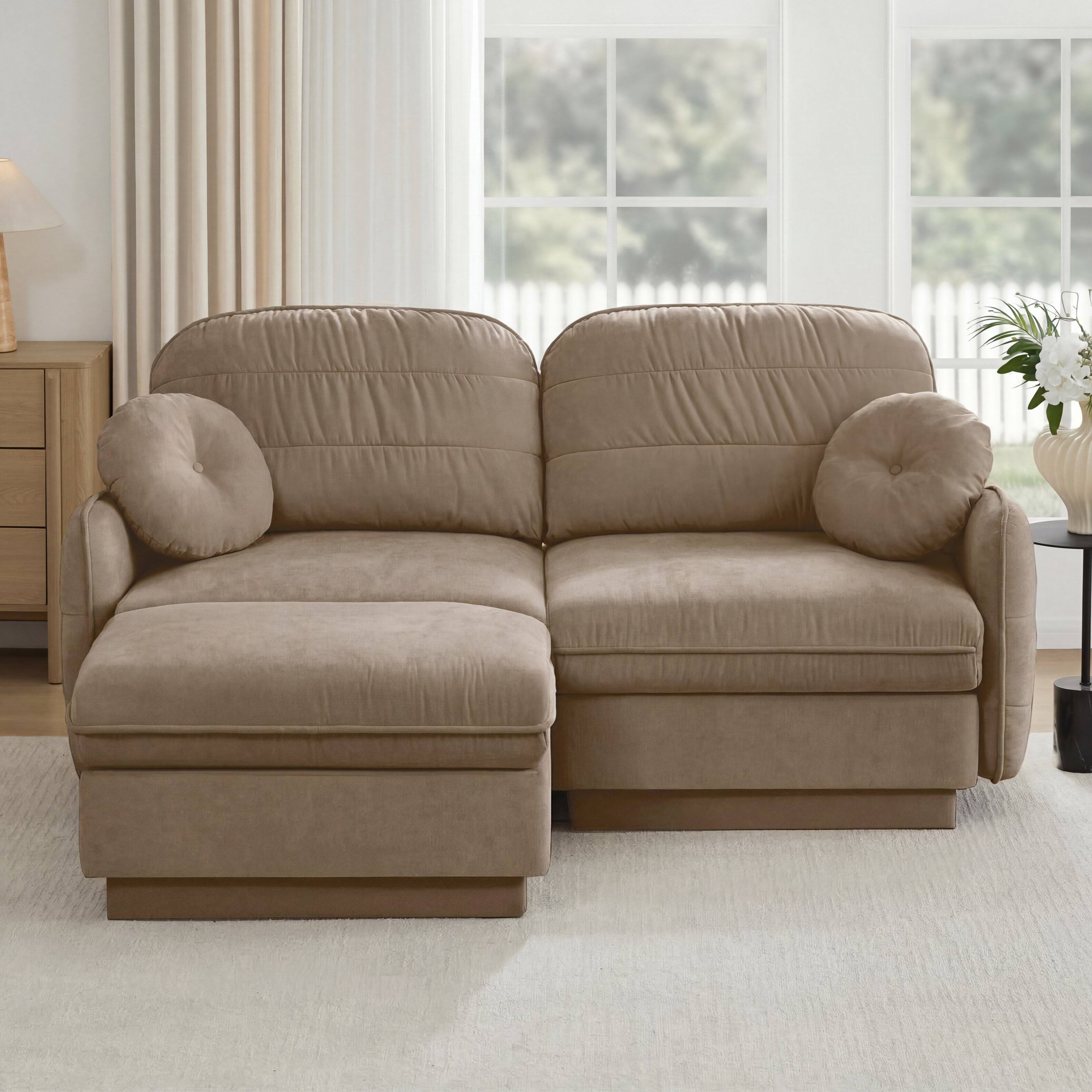 Angle. LOVMOR - L Shaped Deep Seat Storage Ottoman Chenille Loveseat Couch Anti Slip For Living Room Apartment Lounge Plush TV - Light Coffee.