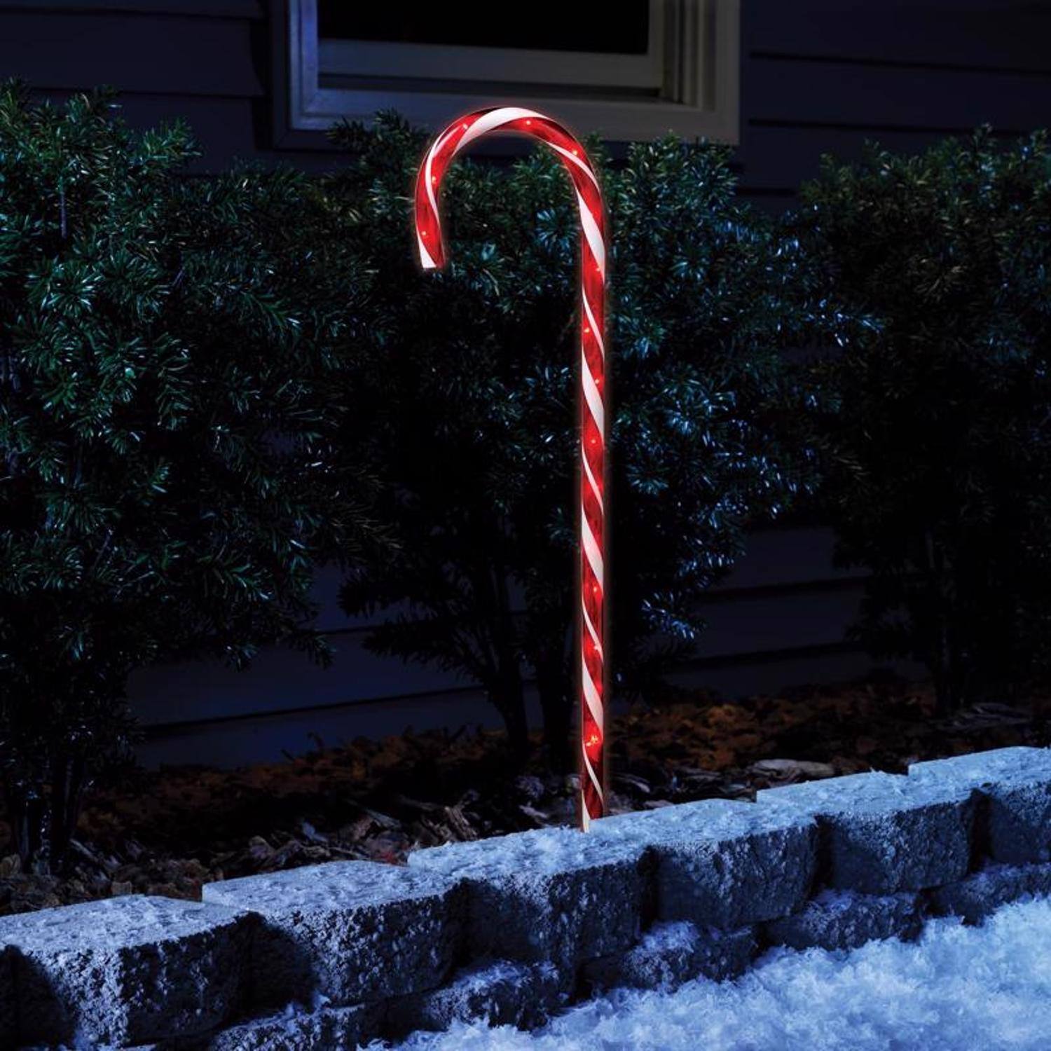 Angle. Celebrations - Celebrations Clear Lighted Candy Cane 27 in. Pathway Decor (Case of 24) - Red|White.