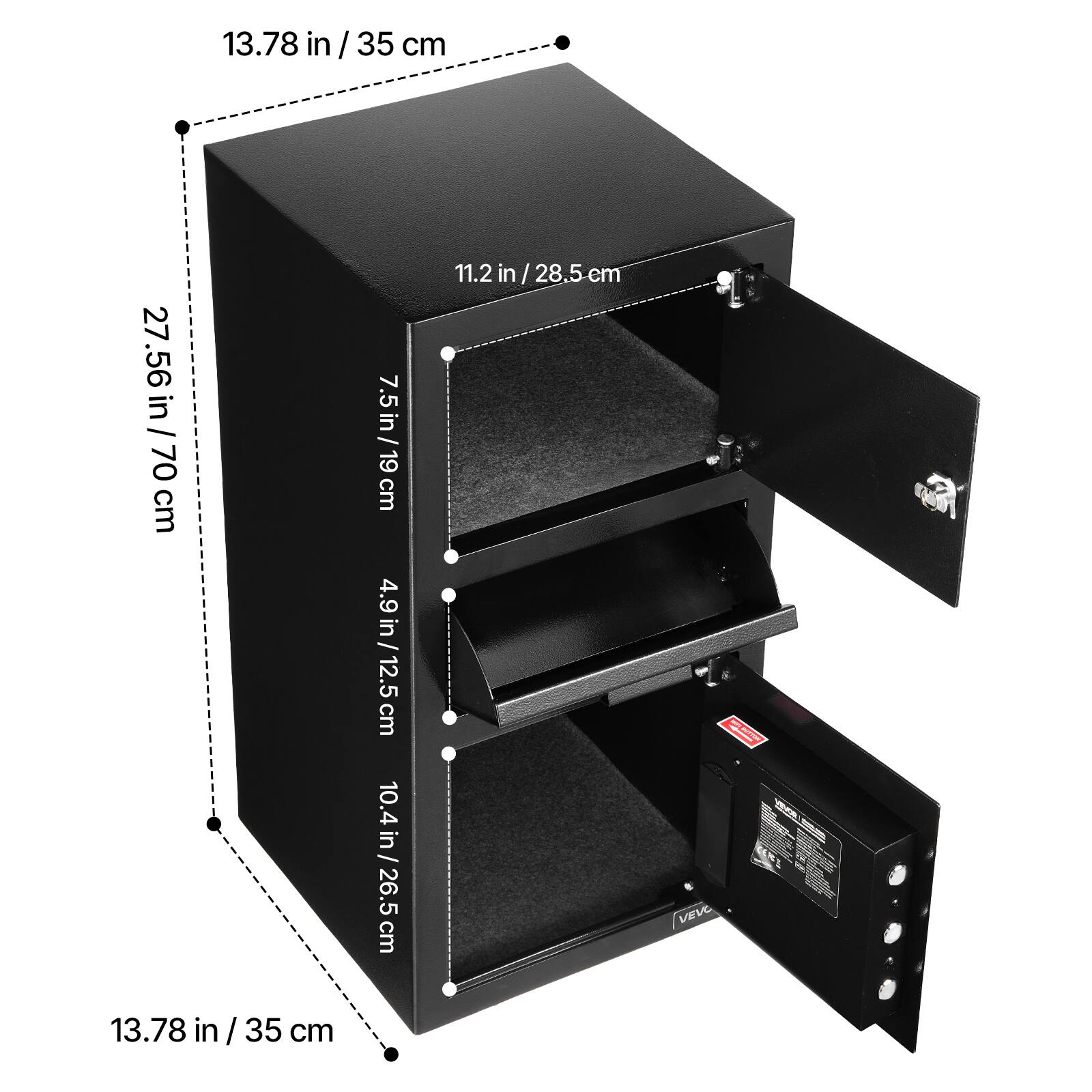 13.78 in / 35 cm  
27.56 in / 70 cm  
7.5 in / 19 cm  
4.9 in / 12.5 cm  
10.4 in / 26.5 cm  
11.2 in / 28.5 cm
