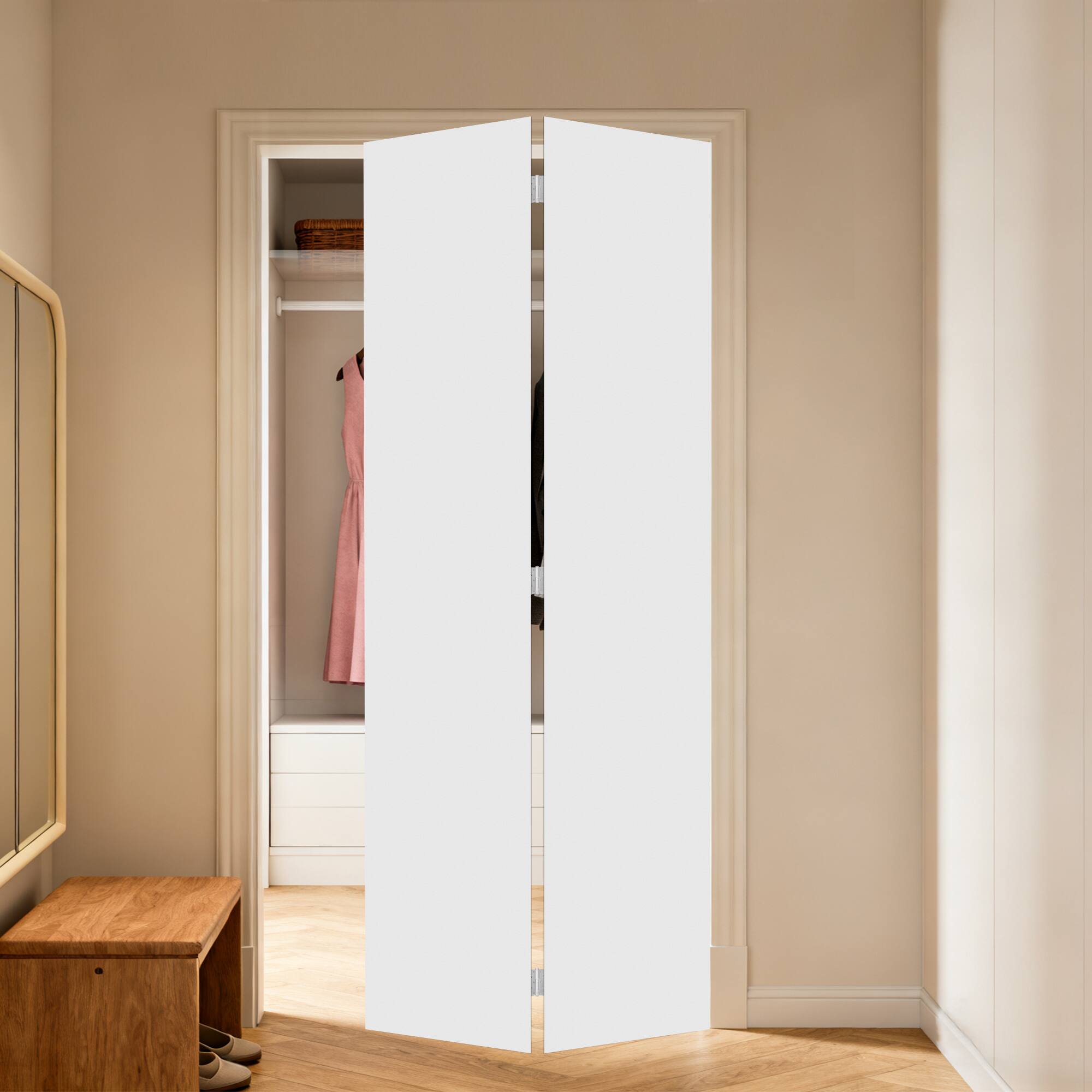 Alt View 3. Boyel Living - Milk White Modern 2-Panel Barn Sliding Door 30-in L x 0.75-in W x 80-in H with Hardware Kit - Milk White.