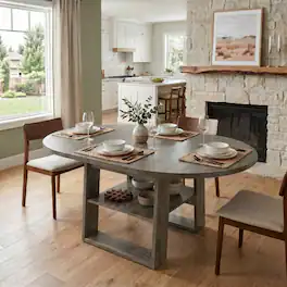 Loheer - Extendable Round Dining Table, Round to Oval Dining Table for Four to Six - Gray