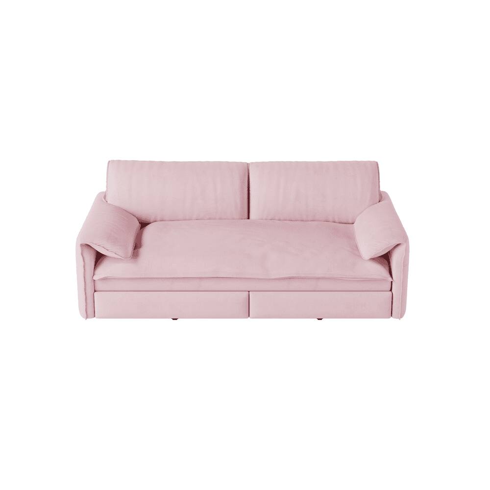 Alt View 7. Kadyn - 66" Queen Pull Out Sofa Bed, 3-in-1 Convertible Sleeper with Side Storage, Velvet Loveseat - Pink.