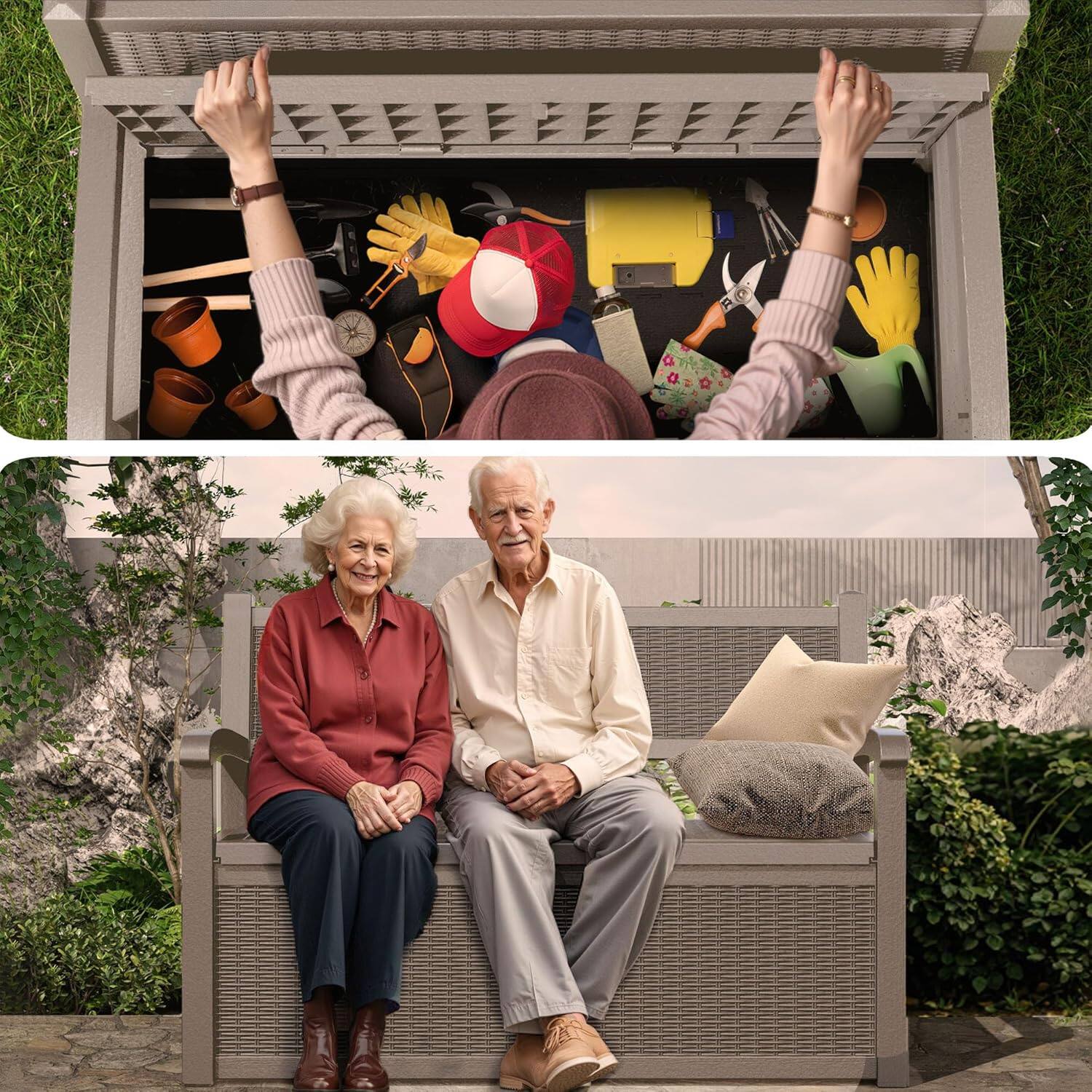 Alt View 3. Yardgrace - Outdoor Storage Bench, Lockable & Waterproof Deck Box for Patio Garden, Store Cushions & Tools - brown.