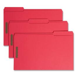 Smead Manufacturing - Top Tab Colored Fastener Folders, 0.75" Expansion, 2 Fasteners, Legal Size, Red Exterior, 50/Box