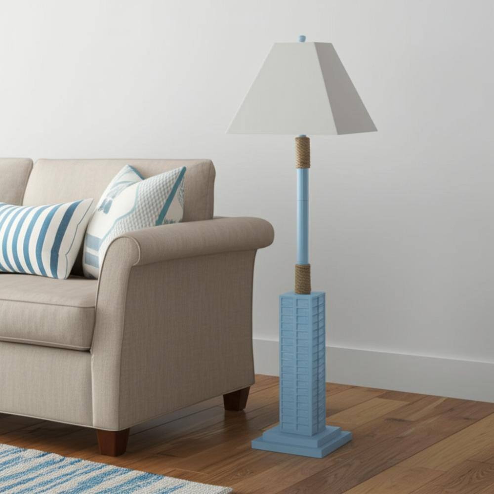 Angle. Hivvago - Hivvago 63 Inch Light Blue Polyresin Floor Lamp With Tan Linen Shade - Light Blue.
