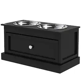 Pawhut - Dog Bowls with Storage Drawer - Black