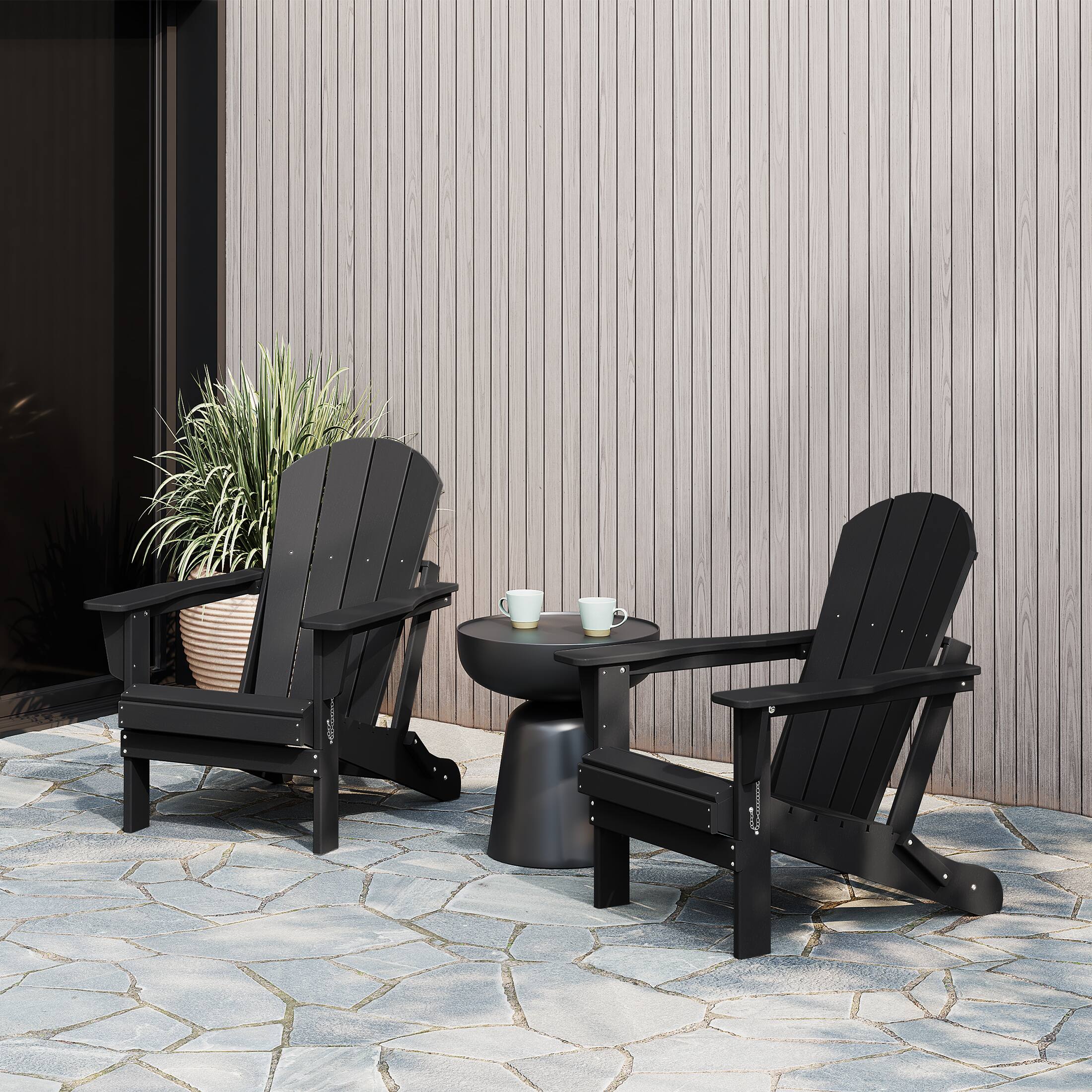 Angle. WestinTrends - WestinTrends Malibu Outdoor HDPE Folding Poly Adirondack Chairs (Set of 2) - Black.