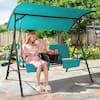 Front. Gymax - Gymax 2-Person Canopy Porch Swing Padded Chair Cooler Bag Rotatable Tray Turquoise - Turquoise.