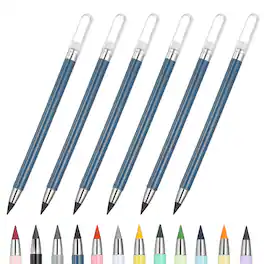 Unique Bargains - Eternal Pencil, 6pcs Mech Sharpened Metal Pencils Set for Coloring, Sketch Drawing, Writing - Dark Blue