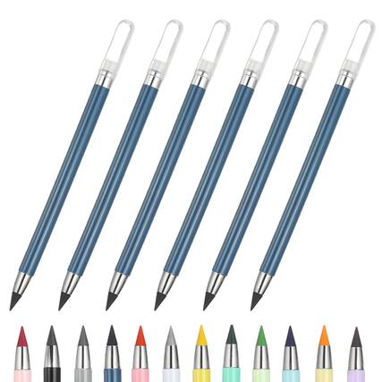 Front. Unique Bargains - Eternal Pencil, 6pcs Mech Sharpened Metal Pencils Set for Coloring, Sketch Drawing, Writing, Dark Blue - Dark Blue.