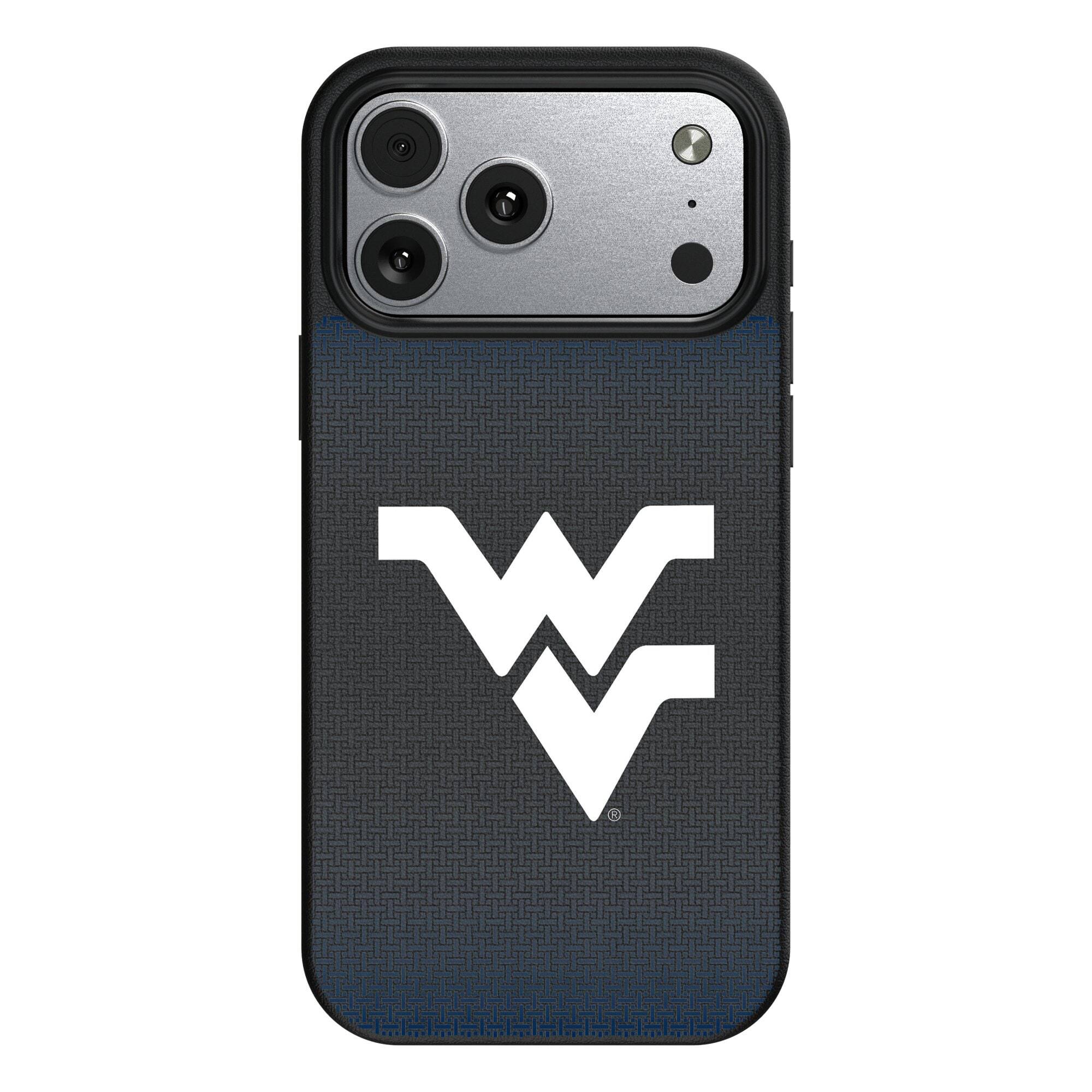 Front. Keyscaper - West Virginia Mountaineers Linen Logo iPhone Magnetic Bump Case - 15 - Black.