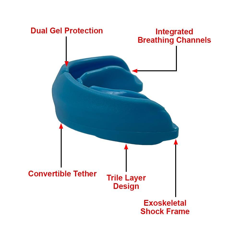 Dual Gel Protection  
Integrated Breathing Channels  
Convertible Tether  
Trile Layer Design  
Exoskeletal Shock Frame