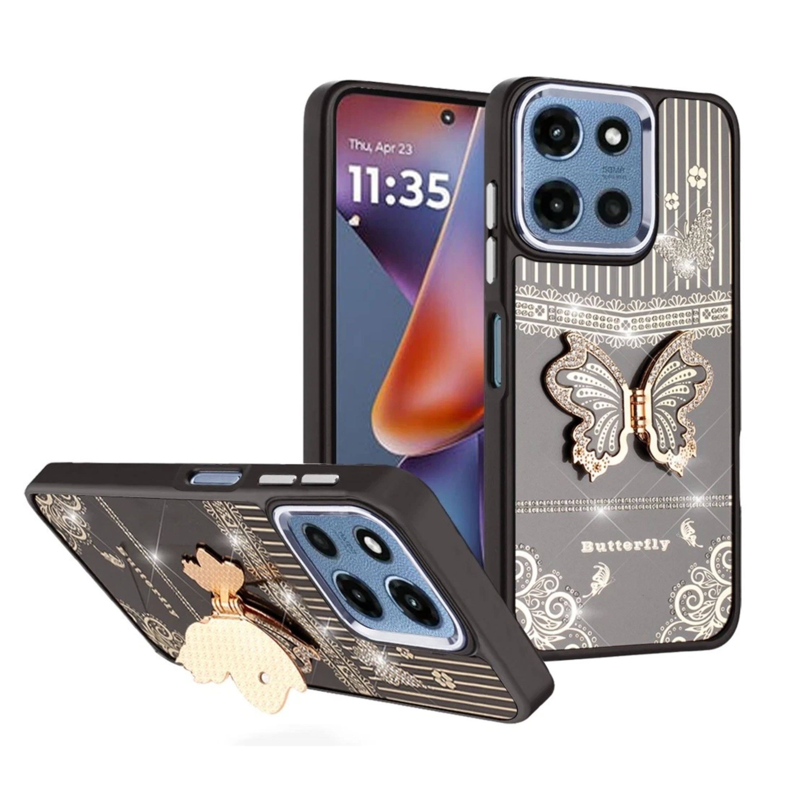 Kitcheniva - Faux Crystal Butterfly Stand Case With Tempered Glass For Moto G 2025/2026 / G Play 2026 - Black price history on PriceWatchPro