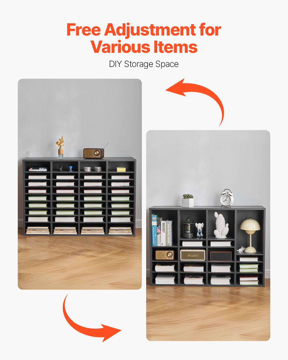 Free Adjustment for Various Items  
DIY Storage Space