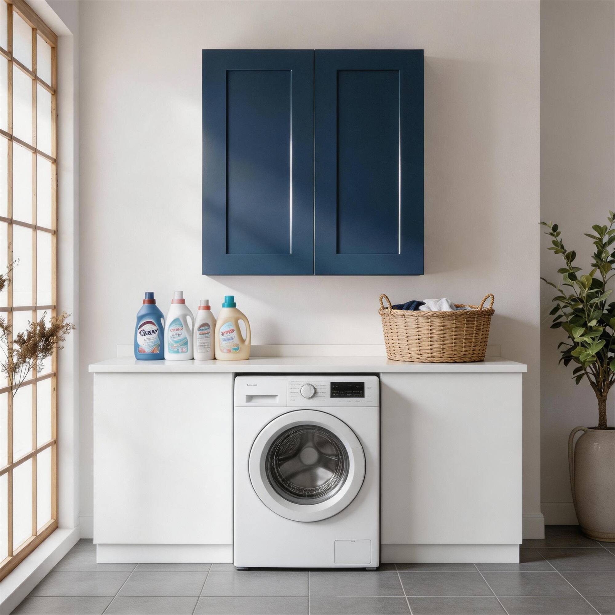 Alt View 3. Boyel Living - Navy Blue Shaker Wall Cabinet with RTA 33-in L x 12-in W x 36-in H for Kitchen Bathroom Laundry Garage - Navy Blue.