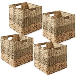 Casafield - 10.5 x 10.5-in Water Hyacinth Storage Baskets - 4 Pack - Natural, Mixed Weave