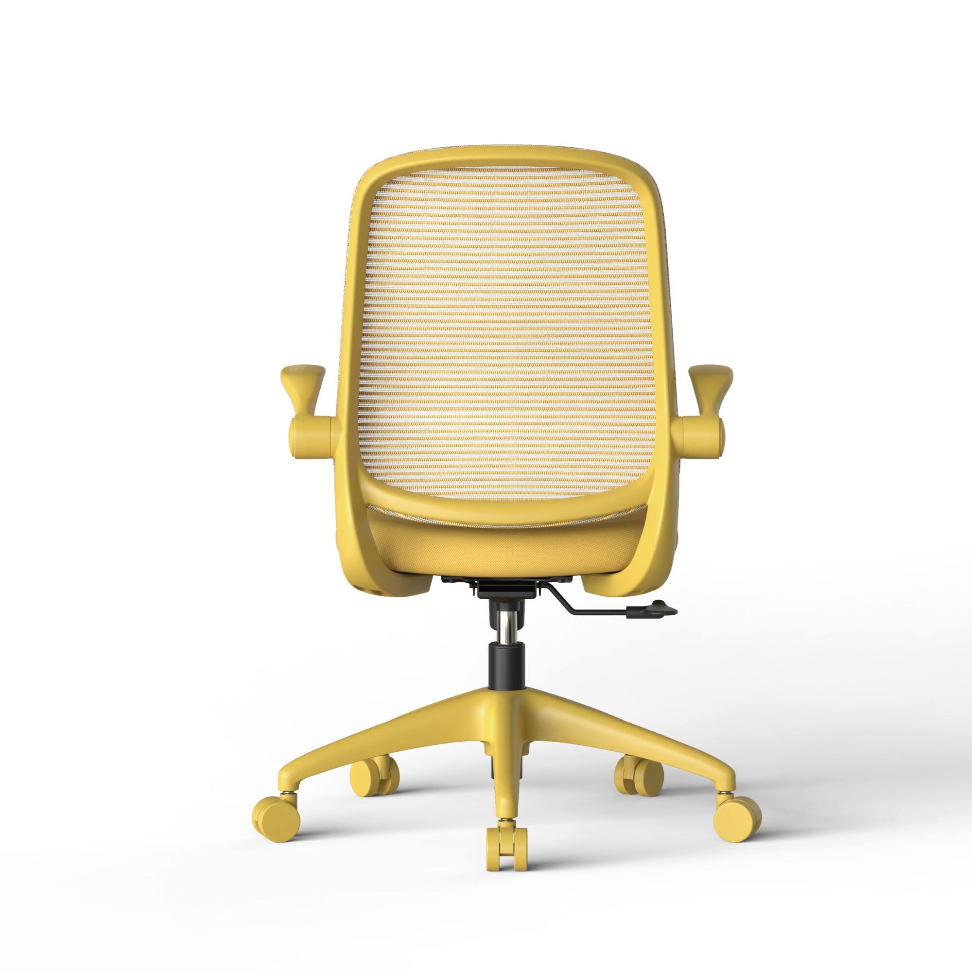 Back. Boyel Living - Mid-Back Ergonomic Office Chair with Fabric Seat and Flip-Up Armrests - Yellow.