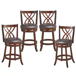 Costway - Set of 4 Swivel Bar Stools Counter Height Dining Pub Chairs with Rubber Wood Legs - Brown