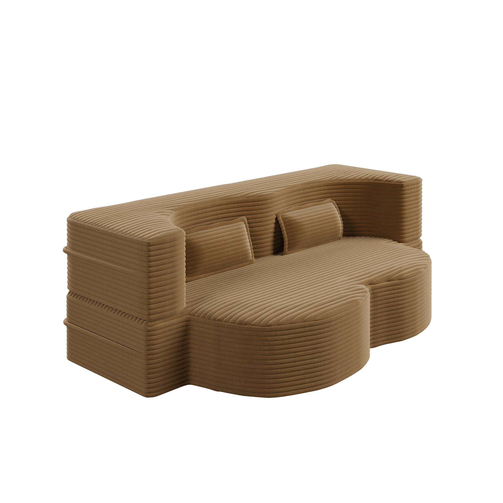 Alt View 5. GOODSILO - Convertible Plush Corduroy Floor Sleeper Sofa with Dual Pillows for Living Room and Guest Use - Camel.