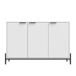 Boyel Living - 31.5 in. H Modern Three Door Storage Cabinet with High-gloss Finish and Featuring Iron Handles - White