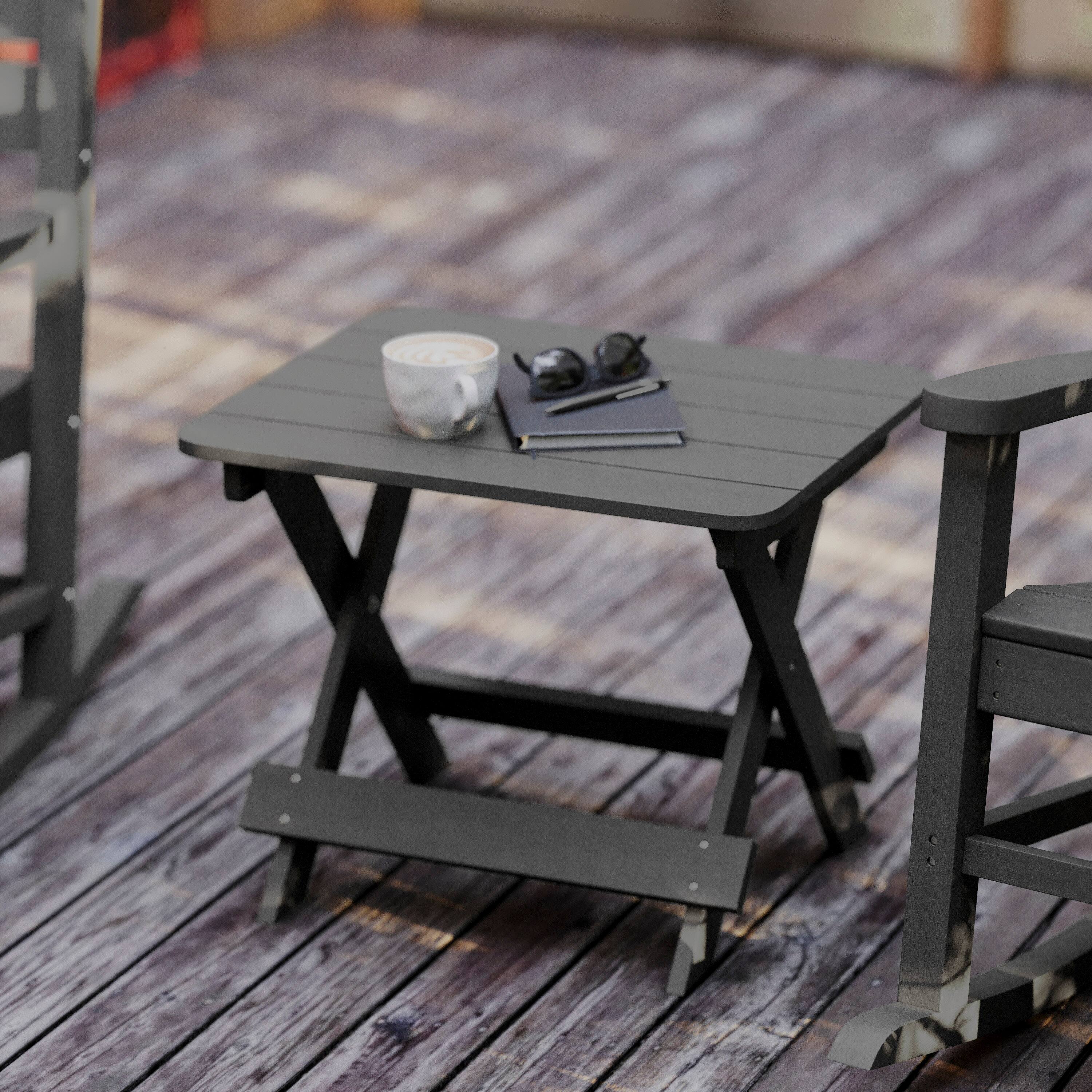 Alt View 1. Flash Furniture - Halifax Outdoor Folding Side Table, Portable All-Weather HDPE Adirondack Side Table in Gray - Gray.