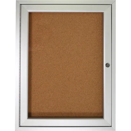 Front. Ghent - Ghent 1-Door Enclosed Indoor Bulletin Board - 36" Height x 24" Width - Cork Surface - Shatter Resistant - 1 Each.