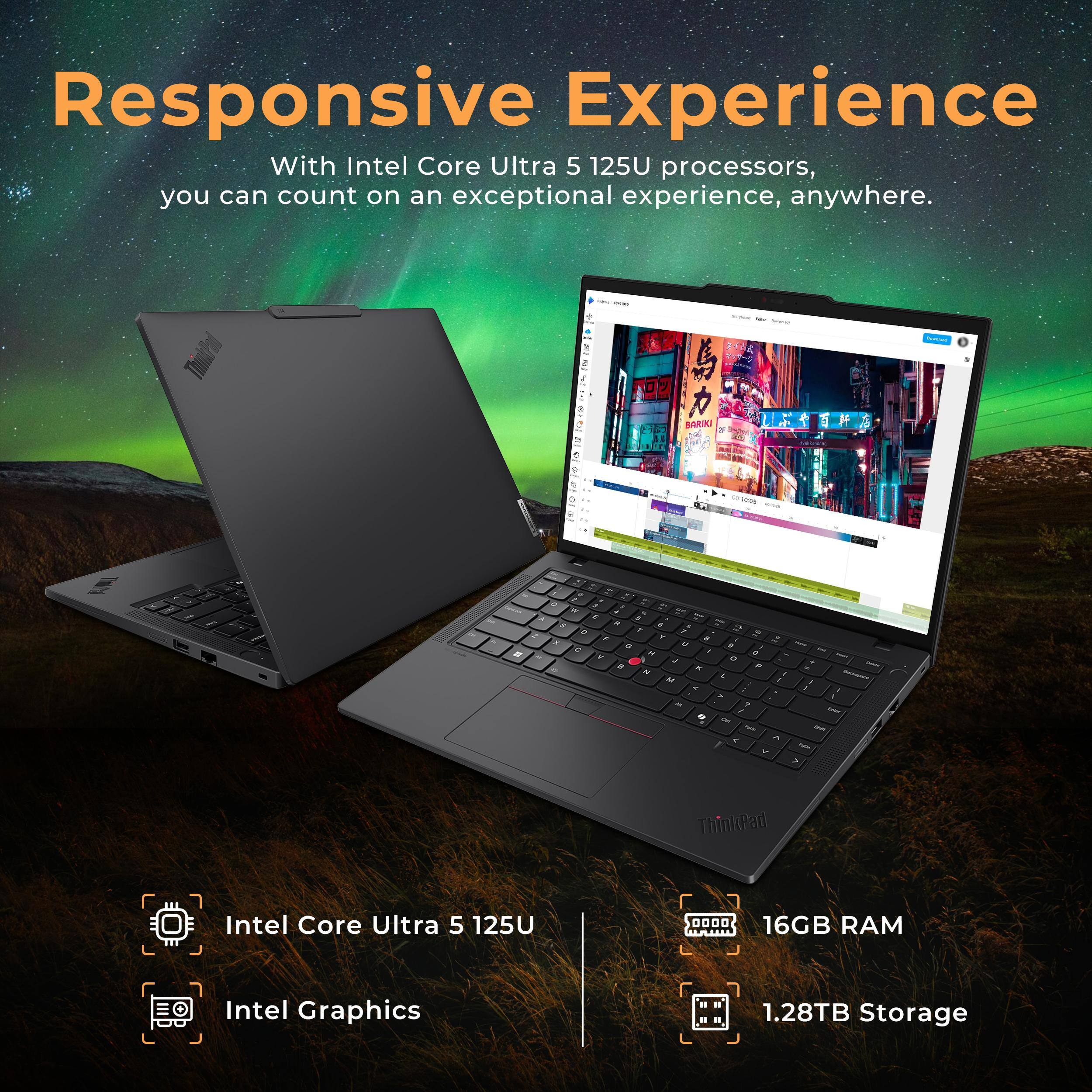 Responsive Experience

With Intel Core Ultra 5 125U processors, you can count on an exceptional experience, anywhere.

- Intel Core Ultra 5 125U
- Intel Graphics
- 16GB RAM
- 1.28TB Storage