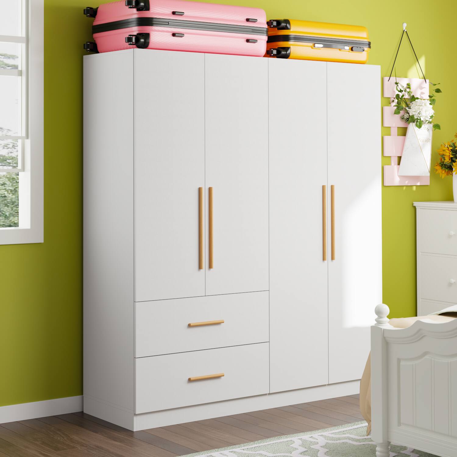 Alt View 5. FUFU&GAGA - FUFU&GAGA 4 - Door Wardrobe Spacious Storage with Drawers & Anti - Tip Safety for Bedrooms - White.