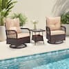 Front. U-HOMY - 3-Piece Outdoor Swivel Rocking Chair Patio Set with Cushions & Coffee Table, PE Rattan Furniture - Beige.