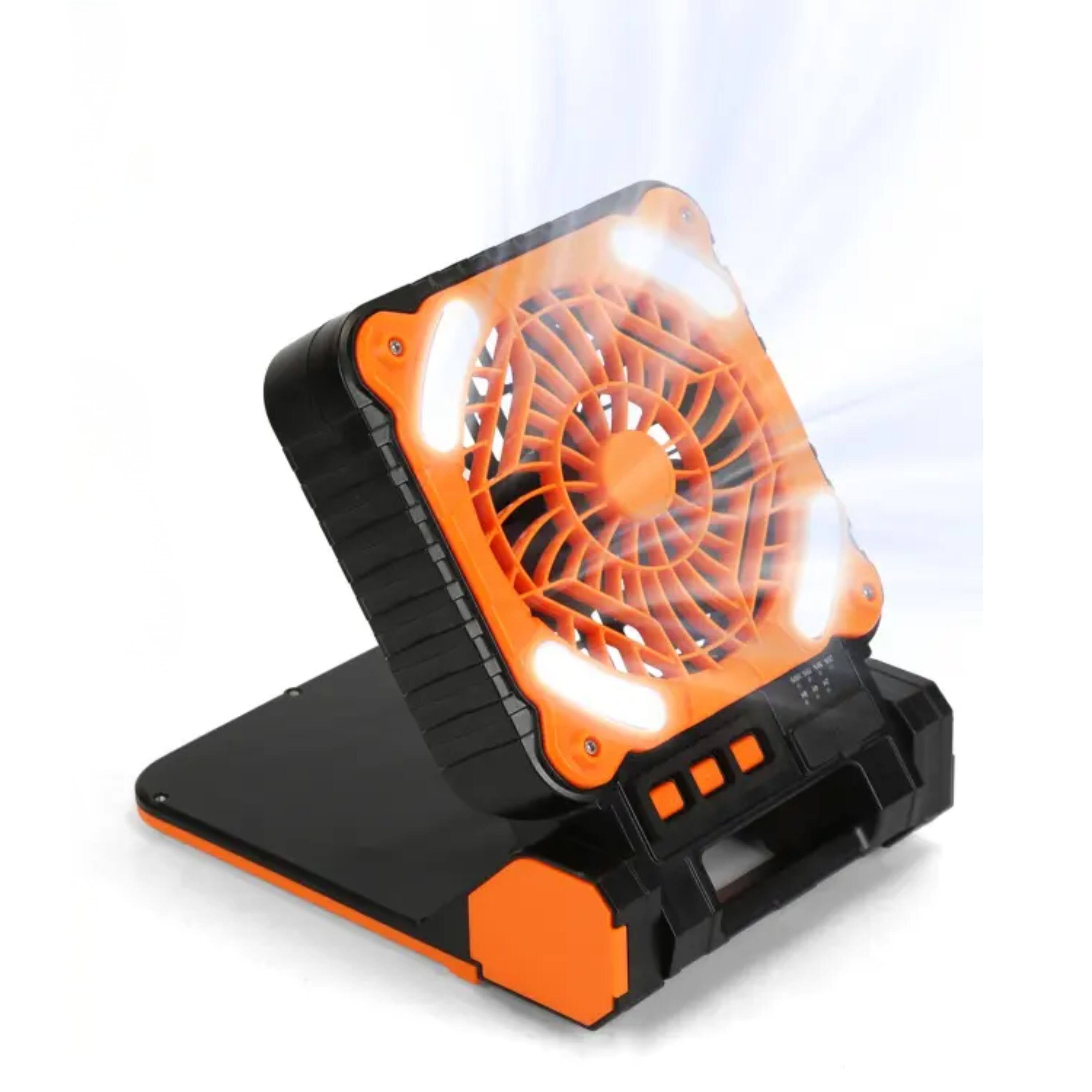 Front. Kitcheniva - Portable Solar Powered Camping Fan With Rechargeable Battery - Black orange.