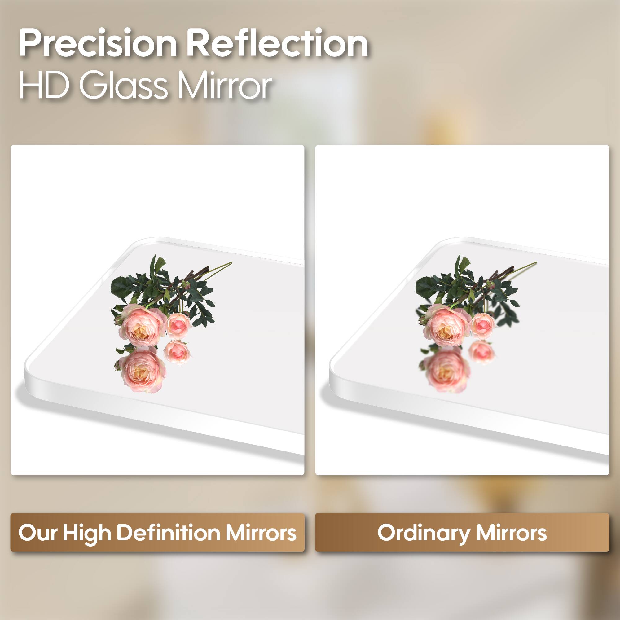 Precision Reflection HD Glass Mirror  
Our High Definition Mirrors  
Ordinary Mirrors