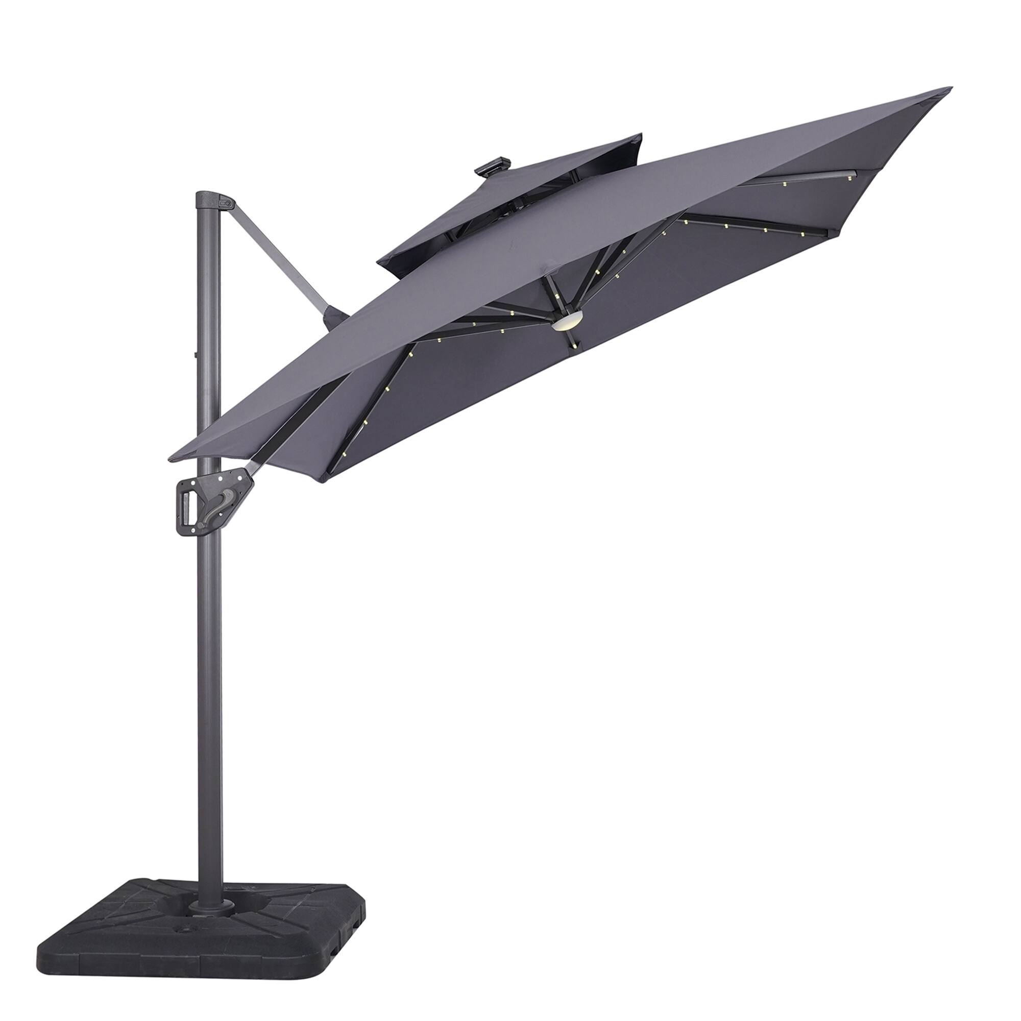 Alt View 1. Vaczon - 8ft Patio Market Umbrella with Solar LED and Base with Crank for Pool Beach Deck Backyard Light - Gray.