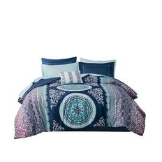 Front. Gracie Mills - Gracie Mills Yvonne 8-Piece Boho Medallion Comforter Set with Sheets - Navy.