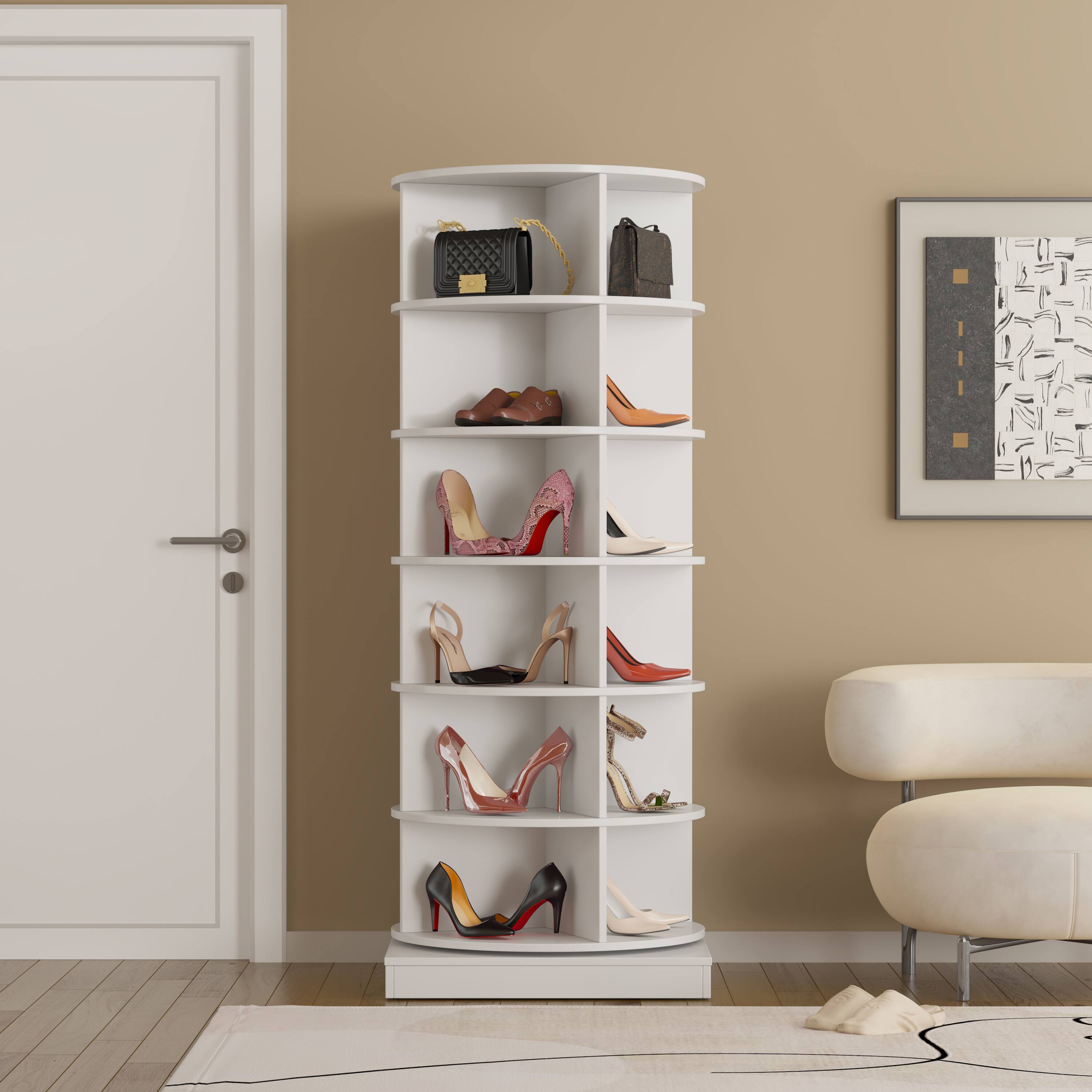 Angle. Spaco - Spaco 6-Layer 360 Rotating Shoe Cabinet, Holds 24 Pairs,Space Saving Shoe Storage Organizer,Freestanding Shoe Rack - White.
