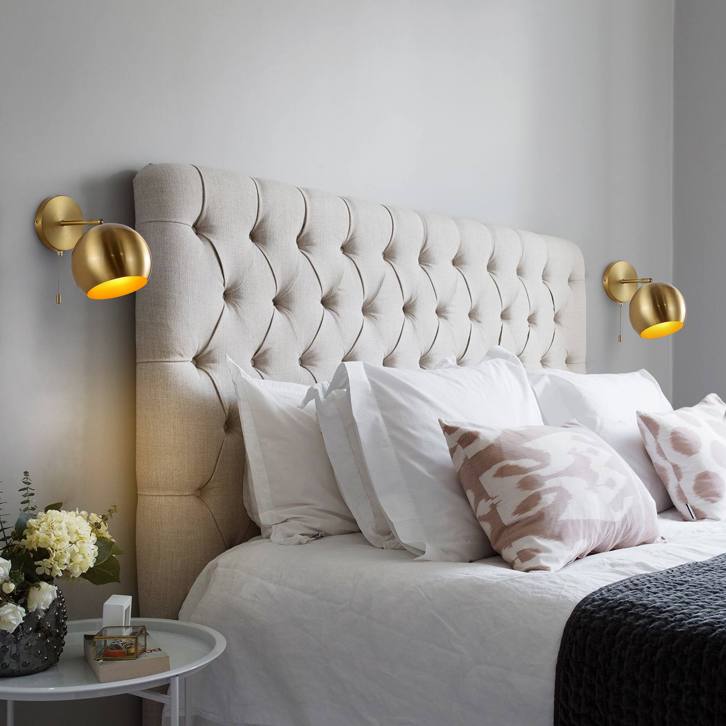Alt View 1. Jonathan Y - Tierra 7" 1-Light Modern Midcentury Iron LED Sconce with Pull-Chain Switch, Brass Gold (Set of 2) - Brass Gold.